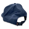 Navy blue cap with a black strap on a white background