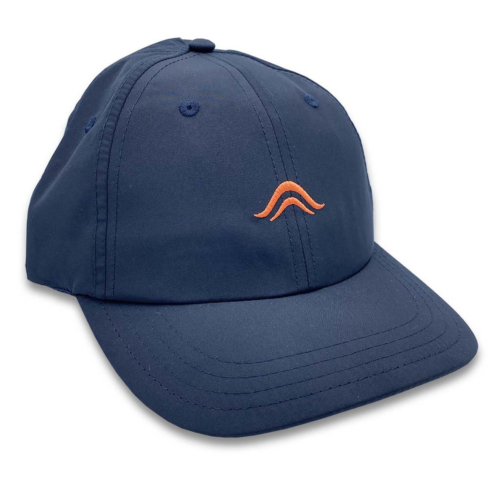 Navy blue baseball cap with an Atollas logo on a white background