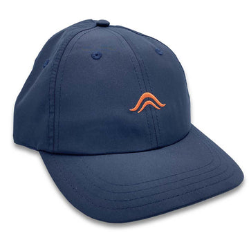 Navy blue baseball cap with an Atollas logo on a white background
