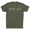 Green t-shirt with 'ATOLLAS' fly fishing logo on a white background