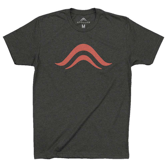 Dark gray t-shirt with a red Atollas logo on a white background
