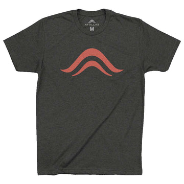 Dark gray t-shirt with a red Atollas logo on a white background