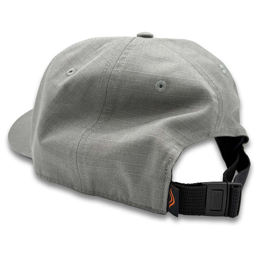 Gray cap with a black strap on a white background