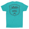 Teal t-shirt with black Atollas logo and text on a white background
