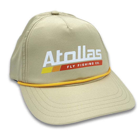 Khaki cap with 'Atollas Fly Fishing Co.' logo on a white background